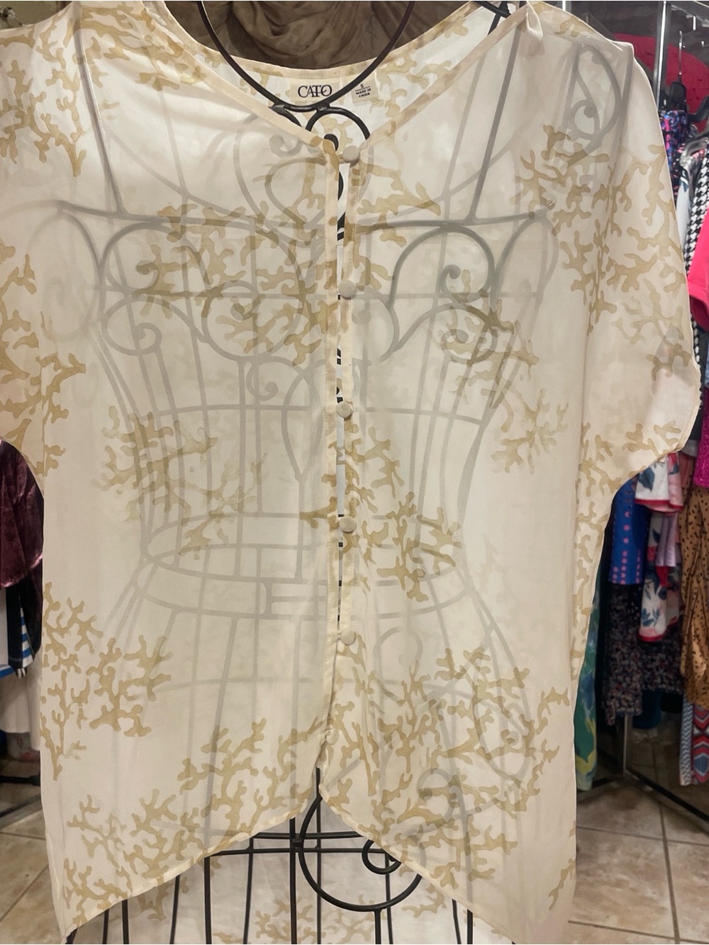 Cato Ivory Blouse with Gold Coral Motif